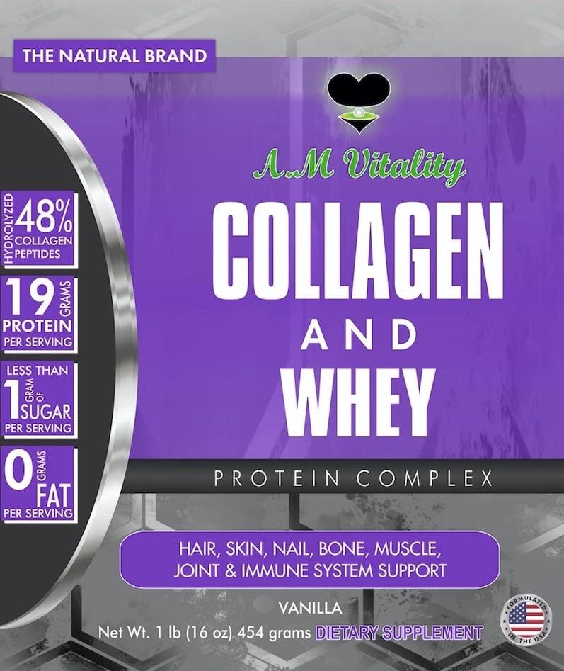 AM Vitality AM Vitality Collagen and Whey Protein Powder Complex Health Supplement - Vanilla Flavor - 16oz (21 Servings)