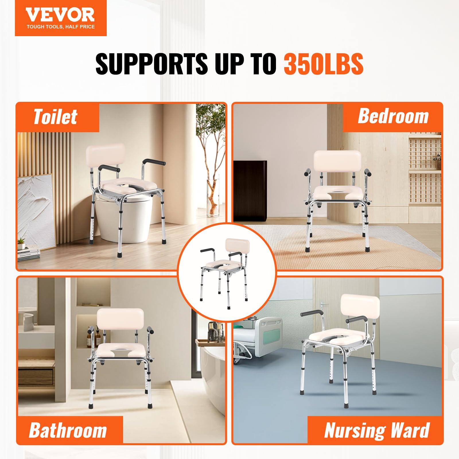 VEVOR VEVOR Commode Chair, Bedside Commode with Padded Seat, Drop-Down Arms, 7-Level Adjustable Height, 5.8L Removable Bucket, Easy to Assemble, 350LBS Capacity, Portable Toilet for Adults Seniors