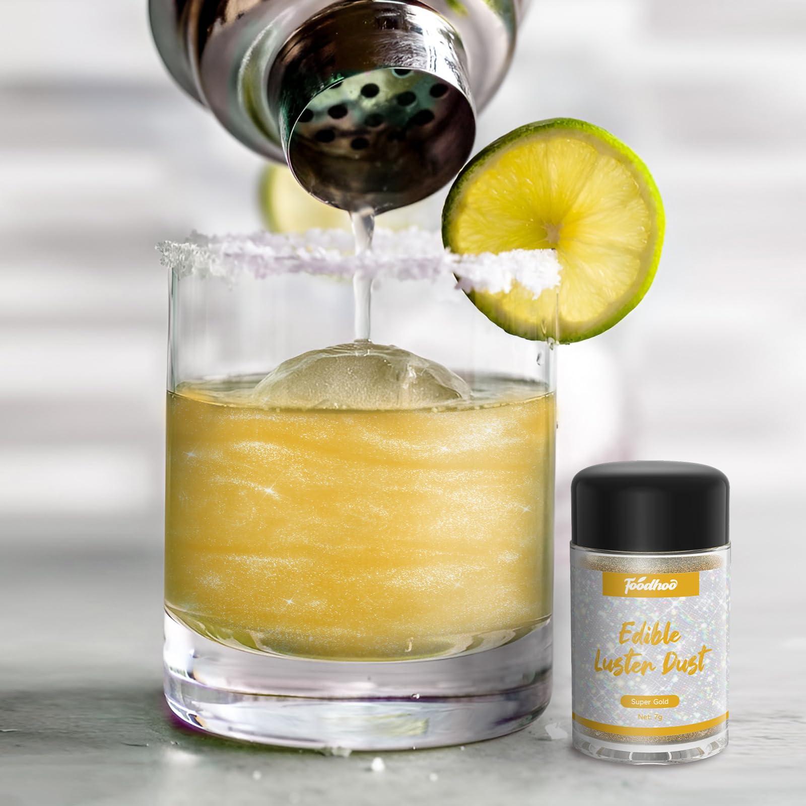 FOODHOO Foodhoo Super Gold Luster Dust Edible, Food Grade Edible Glitter Sprinkles, Edible Shimmer Dust, Tasteless Edible Glitters for Drinks, Cocktails, Cakes, 7g/bottle