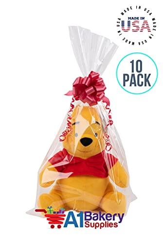 A1 Bakery Supplies Cellophane Bags For Baskets Cellophane Gift Bags For Wine Bottles, Small Baskets, Mugs And Gifts Clear Cellophane Bags Basket Bags Cello Gift Bags Gusset Style Bag 12 in. X 4 in X 20 in. 10 Pack