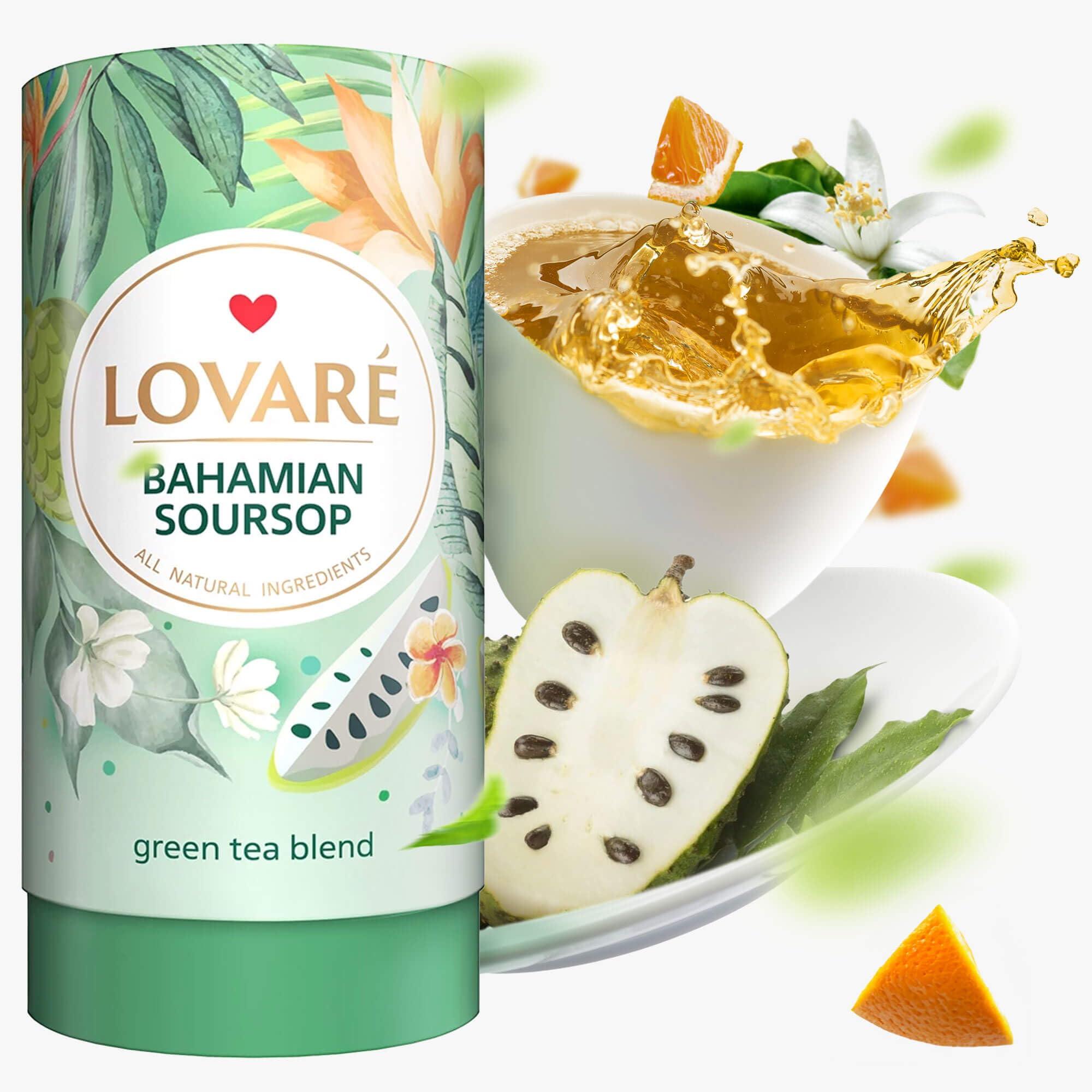 LOVARE LOVARE Bahamian Soursop Loose Leaf Tea 80 g - Made in Ukraine Green Tea, Soursop, and Orange Blossom - Gift Box with 15 Paper Filters Easy to Brew Tea Blend