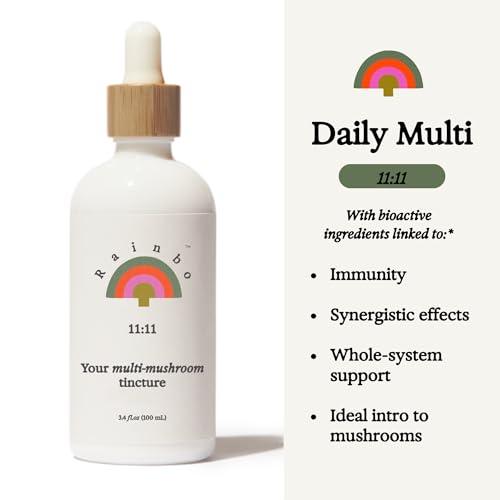 Rainbo Rainbo 11:11 Multi Mushroom Tincture, Dual Extract Mushroom Supplement for Comprehensive Immune Support, Brain Support, Liquid Lion's Mane & Turkey Tail, Vegan, Non GMO, 3.4 fl oz