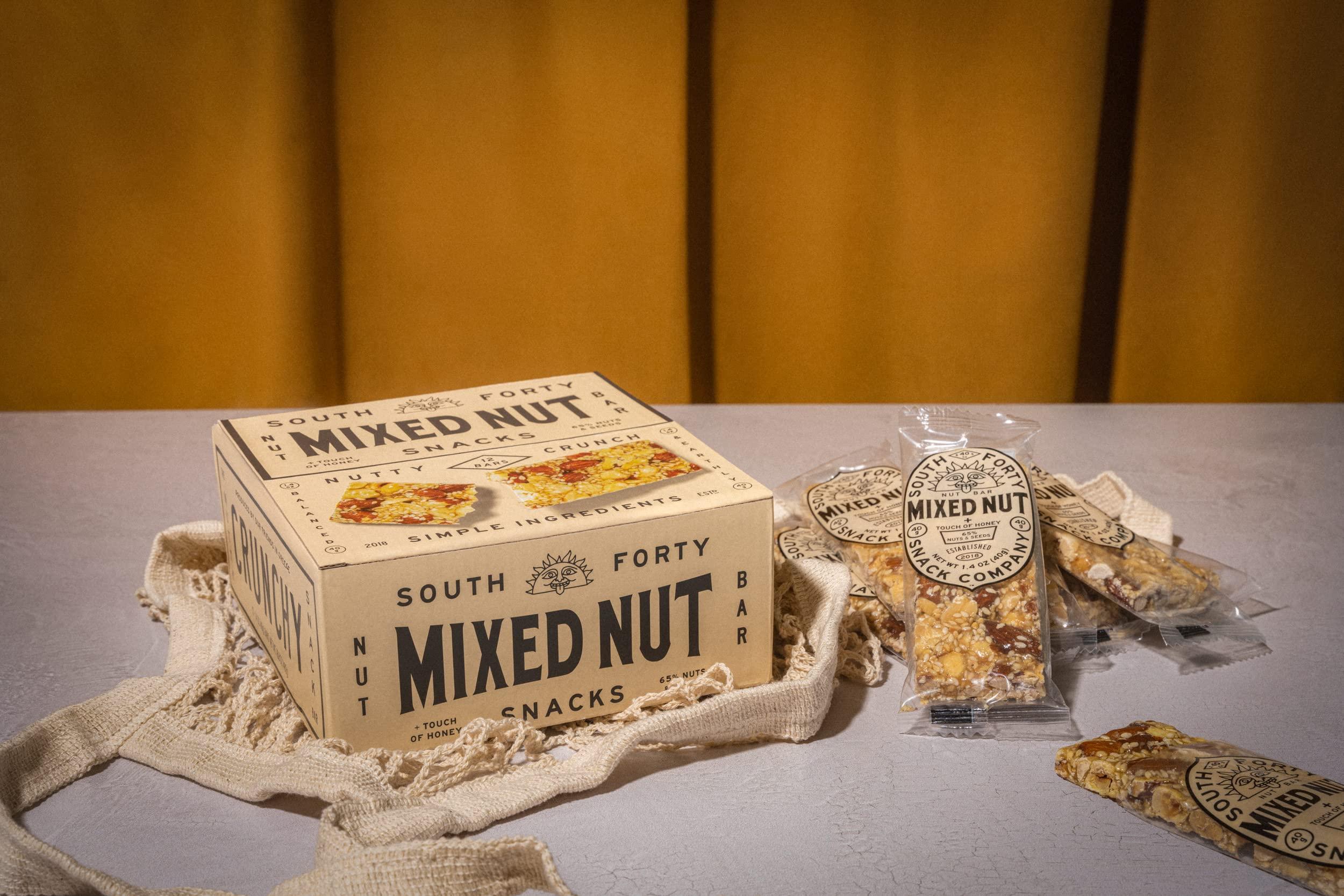 SOUTH FORTY SNACKS South 40 Snacks Pistachio and Mixed Nut Bar, Extra Crunchy Nut Snack Bar, Simple Ingredients, Honey and Sugar, Unique Delicious Healthy Nut Clusters, Individually Wrapped (40g Bar, Pack of 12)