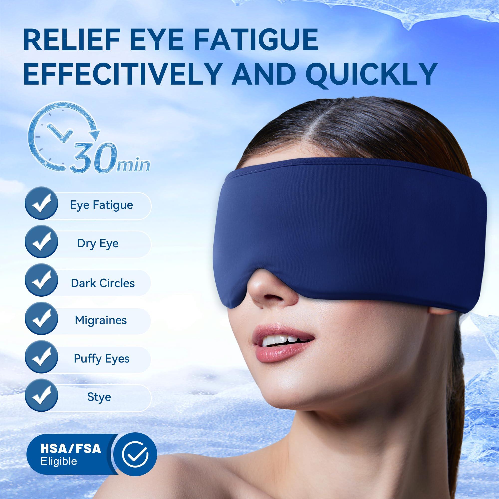 FACEMOON Migraine Relief Cooling Eye Mask- Cold Compress, Ice Cold Sleep Mask for Puffy Eyes, Dark Circles, Migraine & Headache Relief, Soft Thick Gel for Long Lasting Comfort FSA HSA Eligible-Blue