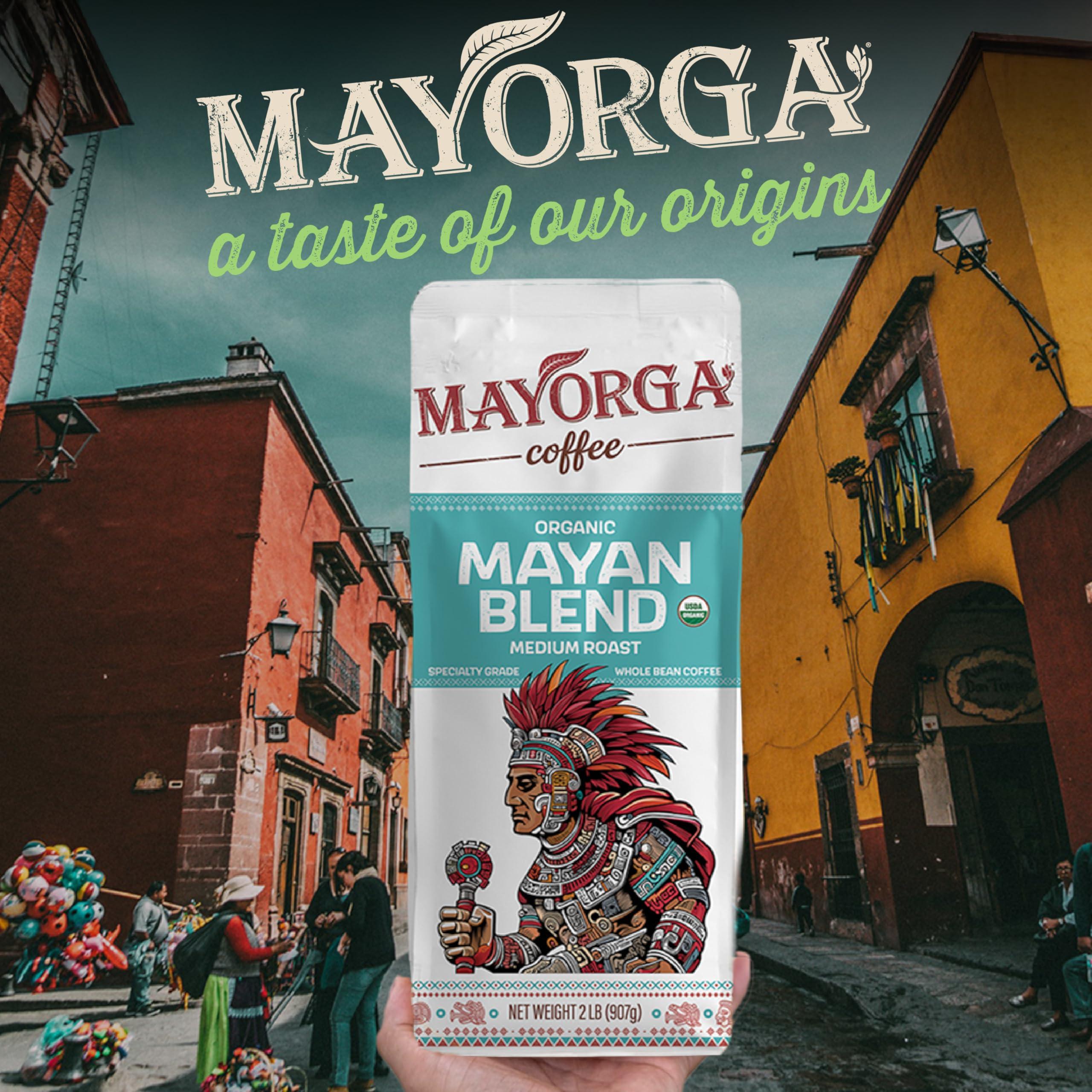 Mayorga Mayorga Medium Roast Whole Bean Coffee, 2 lb bag - Mayan Blend Organic Coffee Roast - Direct Trade, Specialty Grade, Non-GMO 100% Arabica Coffee Beans