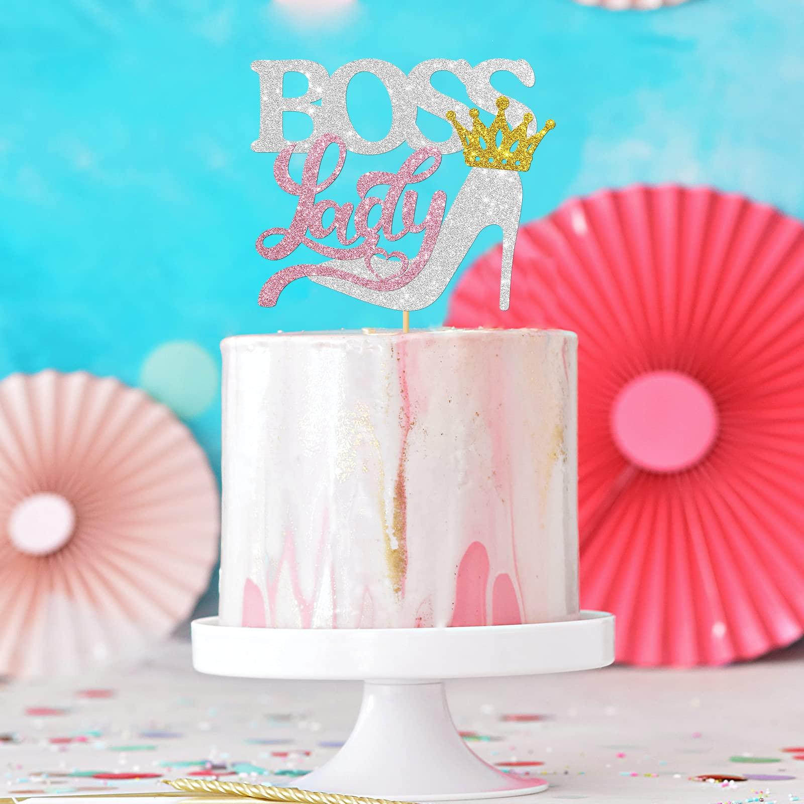 MonMon & Craft MonMon & Craft Boss Lady Cake Topper / Girl Boss Birthday Party Decor / Reveal Gender Sign Cake Topper / Baby 1st Birthday Party Decorations - Silver Glitter