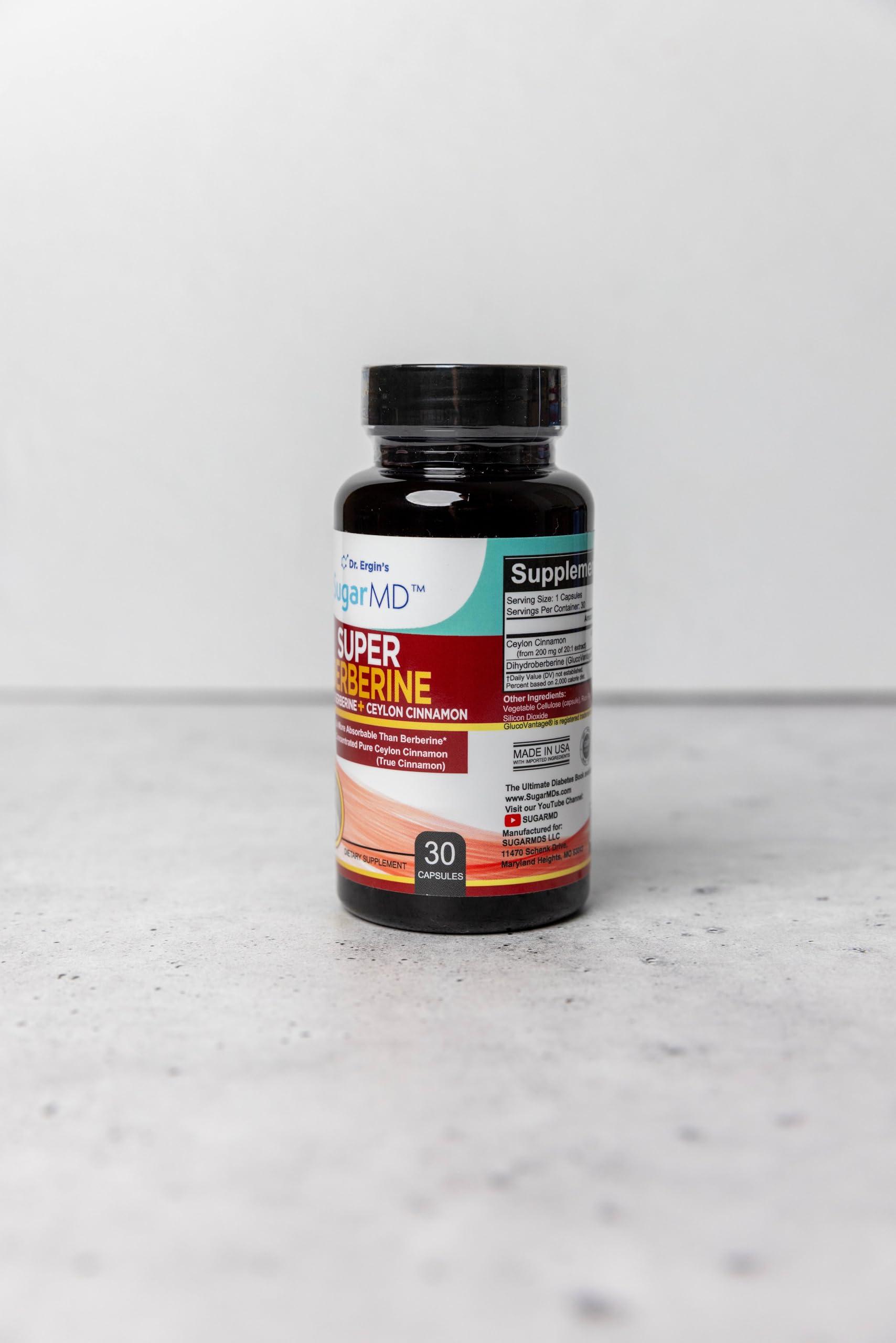 SugarMD SugarMD Super Berberine Supplement 250mg GlucoVantage Dihydroberberine with 4000mg Ceylon Cinnamon - 5X More Absorbable Than Regular Berberine 30 Capsules (30 Day Supply)