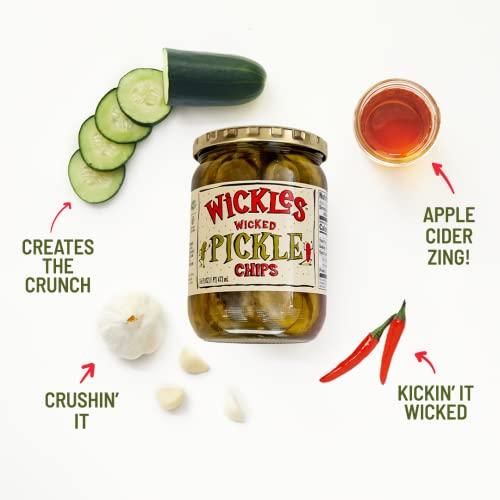 Wickles Wickles Pickles Wicked Pickle Chips (6 Pack) - Sweet & Spicy Garlic Pickle Slices - Hot Pickle Chips - Slightly Sweet, Definitely Spicy, Wickedly Delicious (16 oz Each)