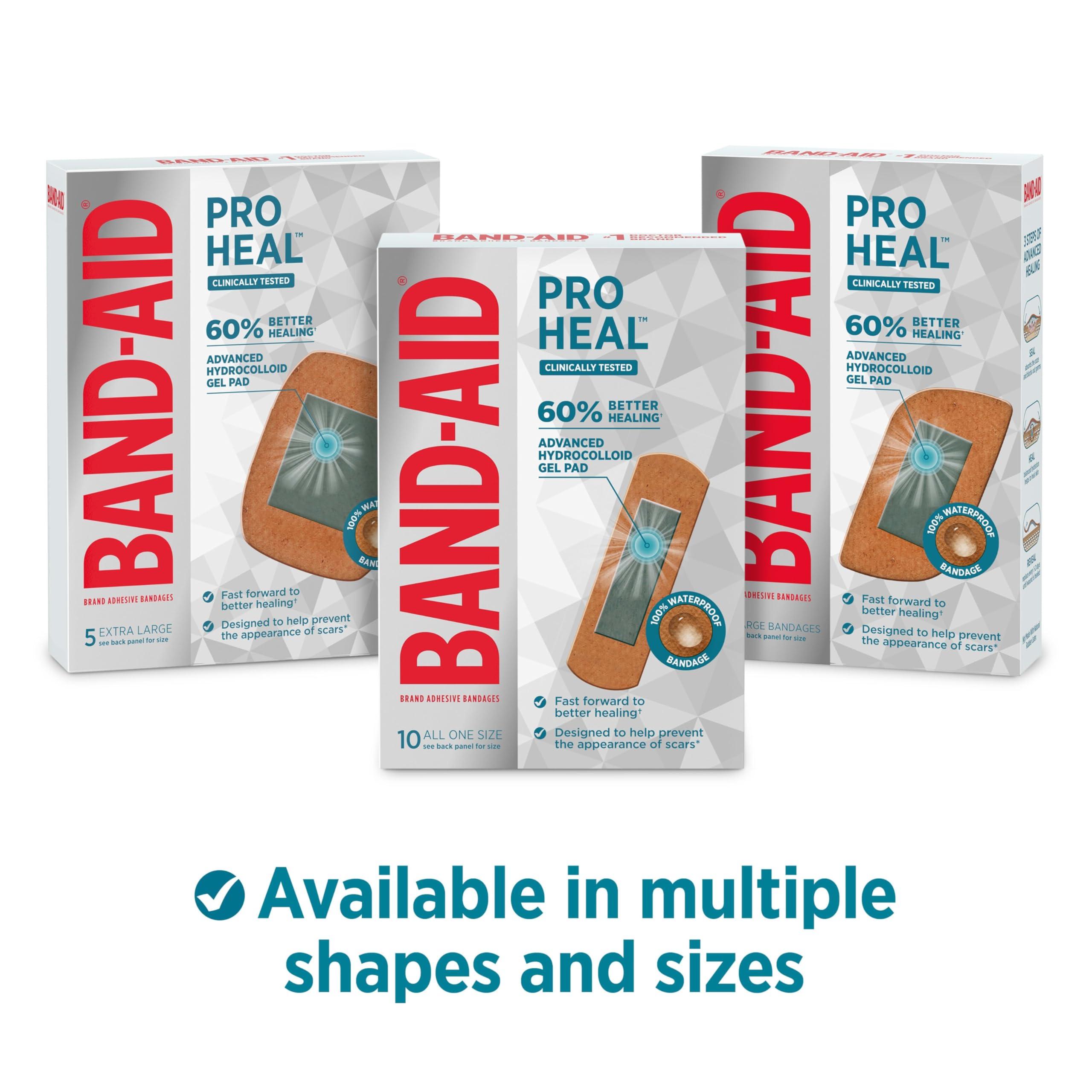 Band-Aid Band-Aid Brand Pro Heal Adhesive Bandages with Hydrocolloid Gel Pads, Large Clinically Tested Waterproof Bandages for better Healing of Minor Wounds, Sterile First Aid Bandages, 5 ct