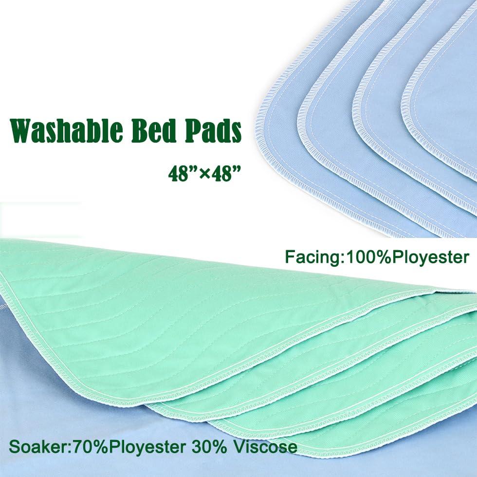 Green life universe Washable Quick Dry Underpads Incontinence Bed Pads Reusable Waterproof Chucks Pads Hospital Large Bed Pads for Kids Adult Pee Pad for Dog Cat Pet Training 2 Pack 48\" x 48\"Blue/Green