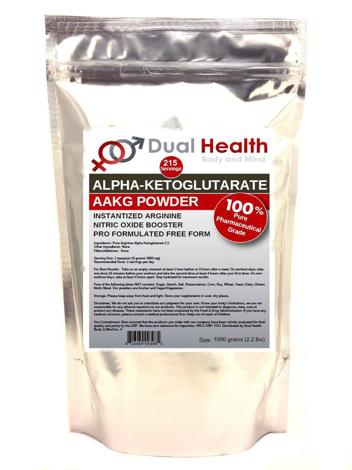 Dual Health Body and Mind Pure AAKG L-Arginine Alpha-Ketoglutarate Powder (1000 Grams (2.2 lbs)) Bulk Supplements