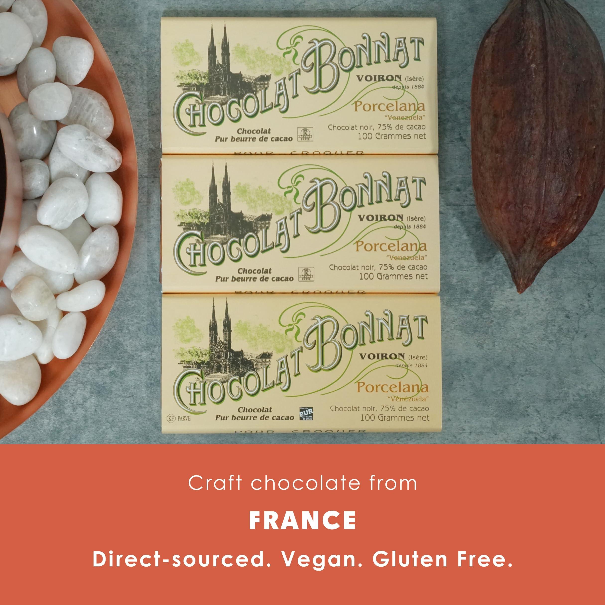 Bonnat Bonnat Porcelana 75% Dark Chocolate 3 Pack - French Chocolate - Bean-to-Bar, Family Owned - Soy-Free, Gluten-Free, Vegan, Kosher - Bundle