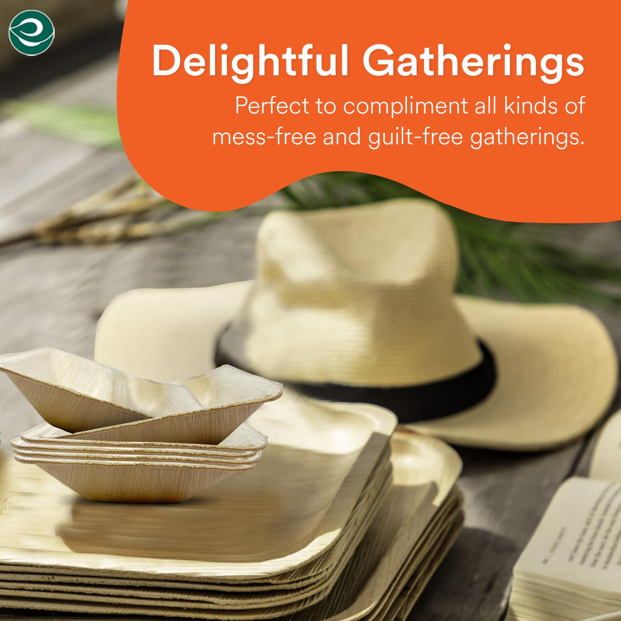 ECO SOUL ECO SOUL 100% Compostable Mini Palm Leaf Bowls 4 Inch 5 Oz Disposable Square Bamboo Bowls [50-Pack] Dessert Bowls Bamboo Style I Heavy Duty Eco-Friendly Sturdy Palm Bowl I Biodegradable Eco Bowls