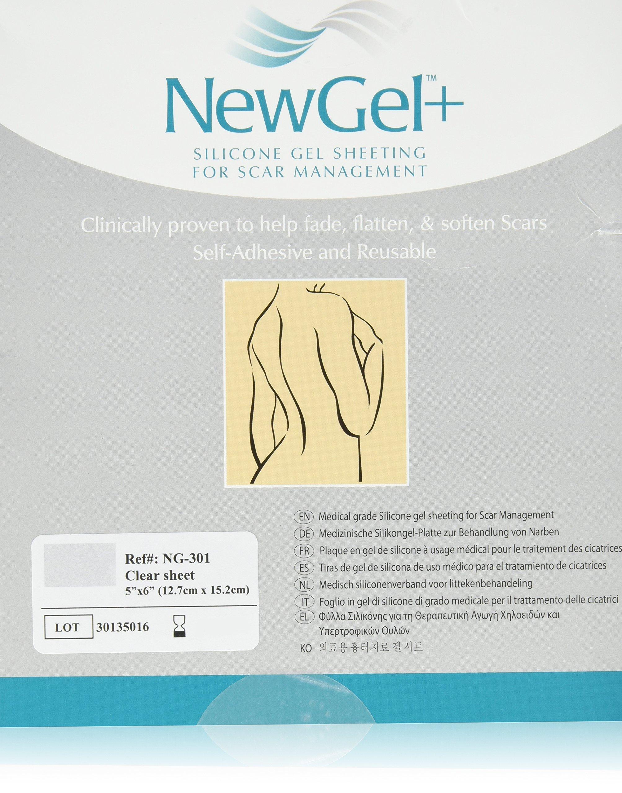 MyNewGel NewGel+ Advanced Silicone Professional Scar Treatment Tape for Irregular Shaped Scars from Surgery, Injury, Keloids, Burns, Reusable, 5\" x 6\" (1 Count) (Clear)