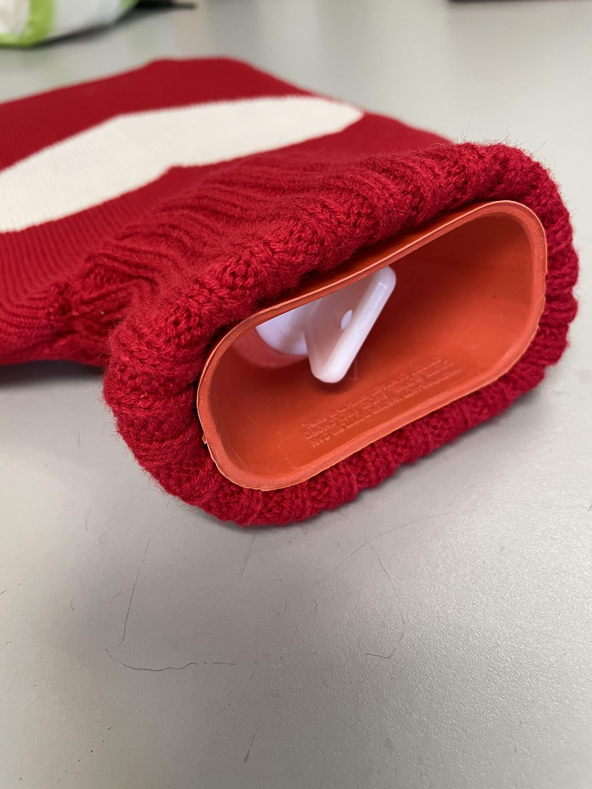 Aquapapa Hot Water Bottle Large Classic Non Toxic Natural Rubber Bag with Heart Red Knit Cover, 2L Pain Relief from Sore Muscle Cramps Injuries Back Pain Warm Cold Therapy, 1/2 Gallon