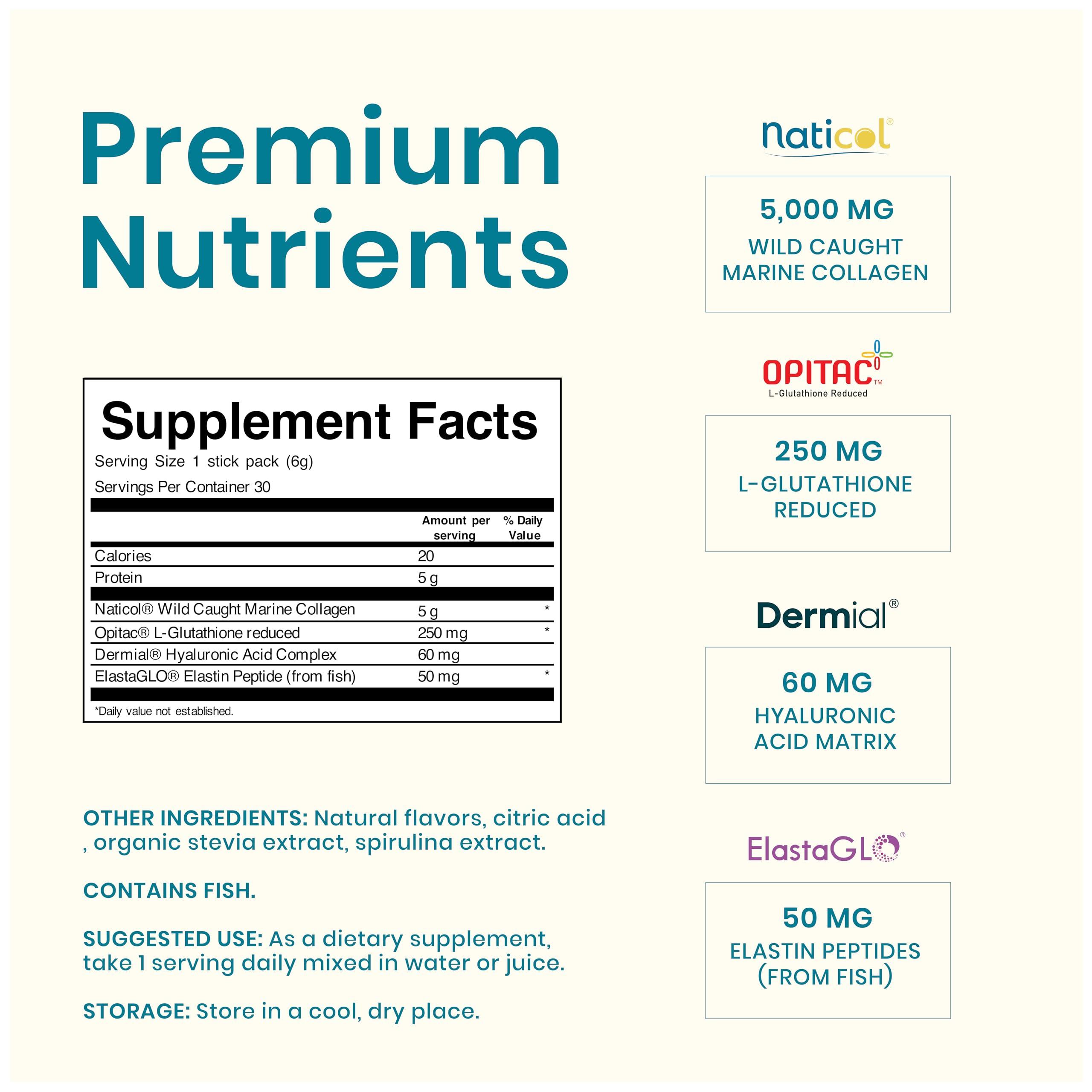 EarthNutri EarthNutri Marine Collagen Peptides Powder Supplement for Skin, Hair & Nails Enhances Skin Elasticity & Hydration Hydrolyzed Collagen 5000mg per Serving Non-GMO Ocean Breeze (30 Sticks Pack)