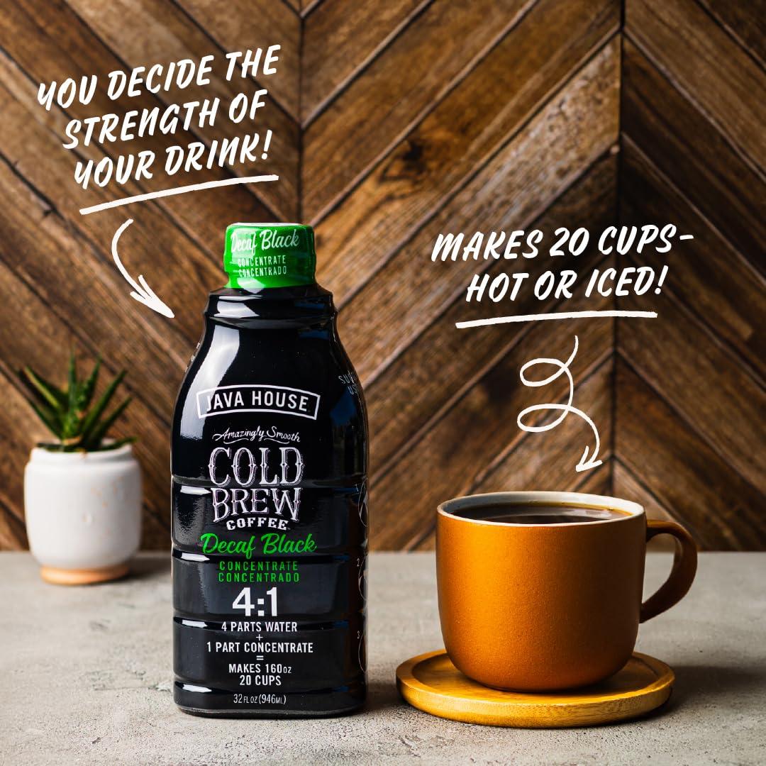 Java House JAVA HOUSE Cold Brew Coffee, Decaf Colombian 4:1 Liquid Concentrate, 32 Ounce Bottle