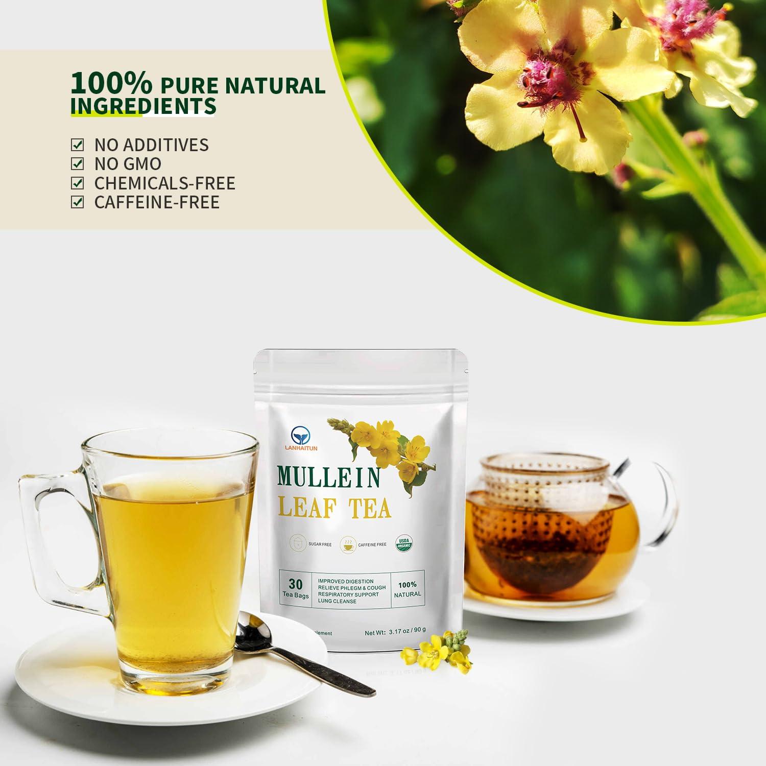 LANHAITUN Mullein Leaf Tea Organic Mullein Tea Bags for Lung Cleanse Organic Mullein Herbal Tea for Respiratory Support,Mullein Organic Herbal Tea,100% Natural,Caffeine Free,30 Tea Bags