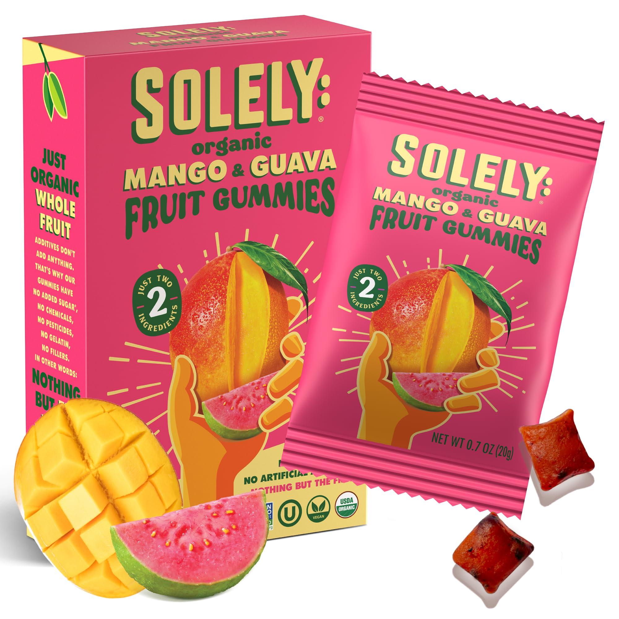 SOLELY SOLELY - Organic Mango & Guava Whole Fruit Gummies (1 Box, 5 Single Serving Bags per Box) - Real Fresh Fruit - Healthy Snacks for Adults & Kids - Non GMO, Vegan Snacks, Shelf Stable - 5 Bags (3.5 oz)