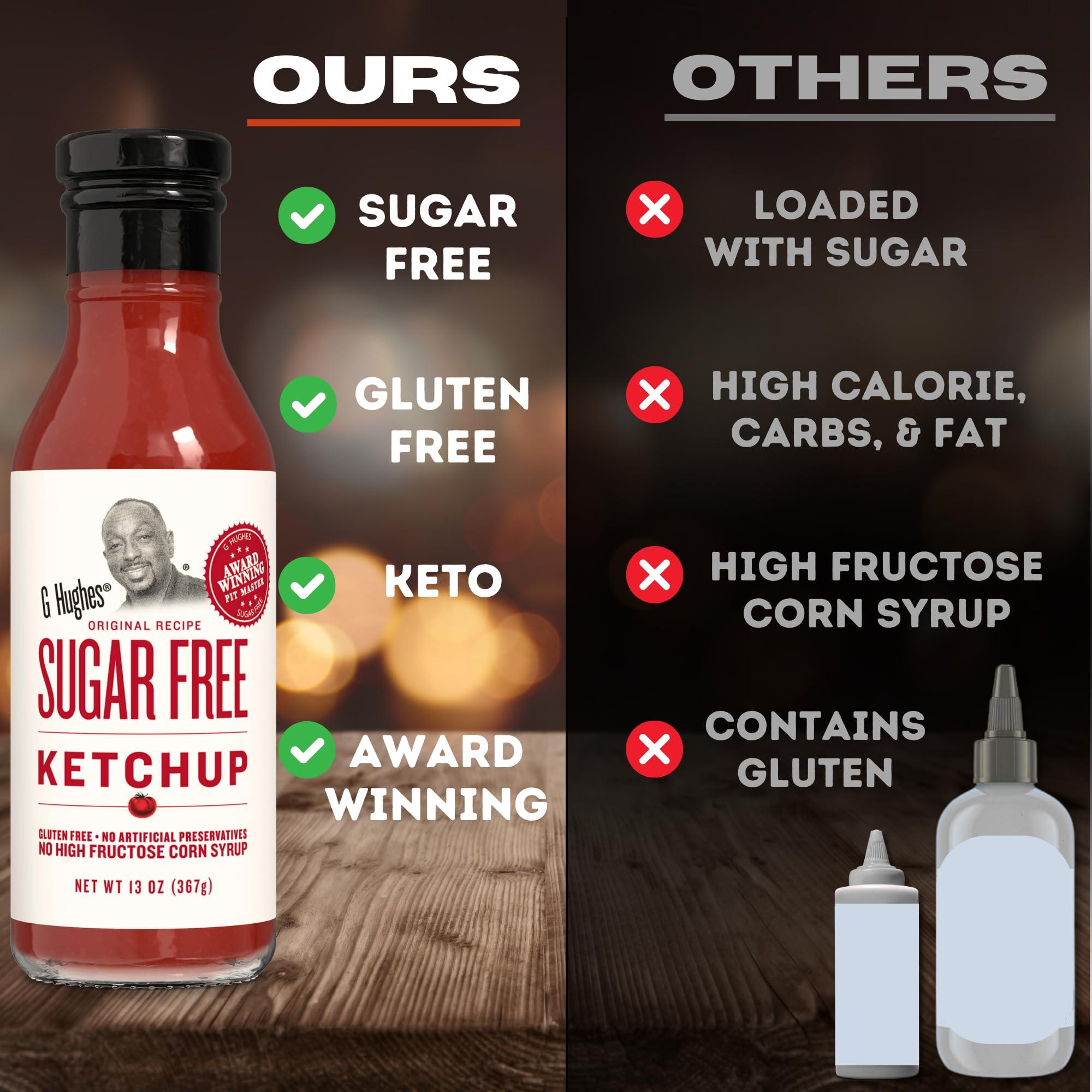 G Hughes G Hughes Sugar Free Ketchup - Gluten Free, Preservation Free, Low Carb Ketchup, No Sugar Added Ketchup, Keto Condiments - 13 Oz (3-Pack)