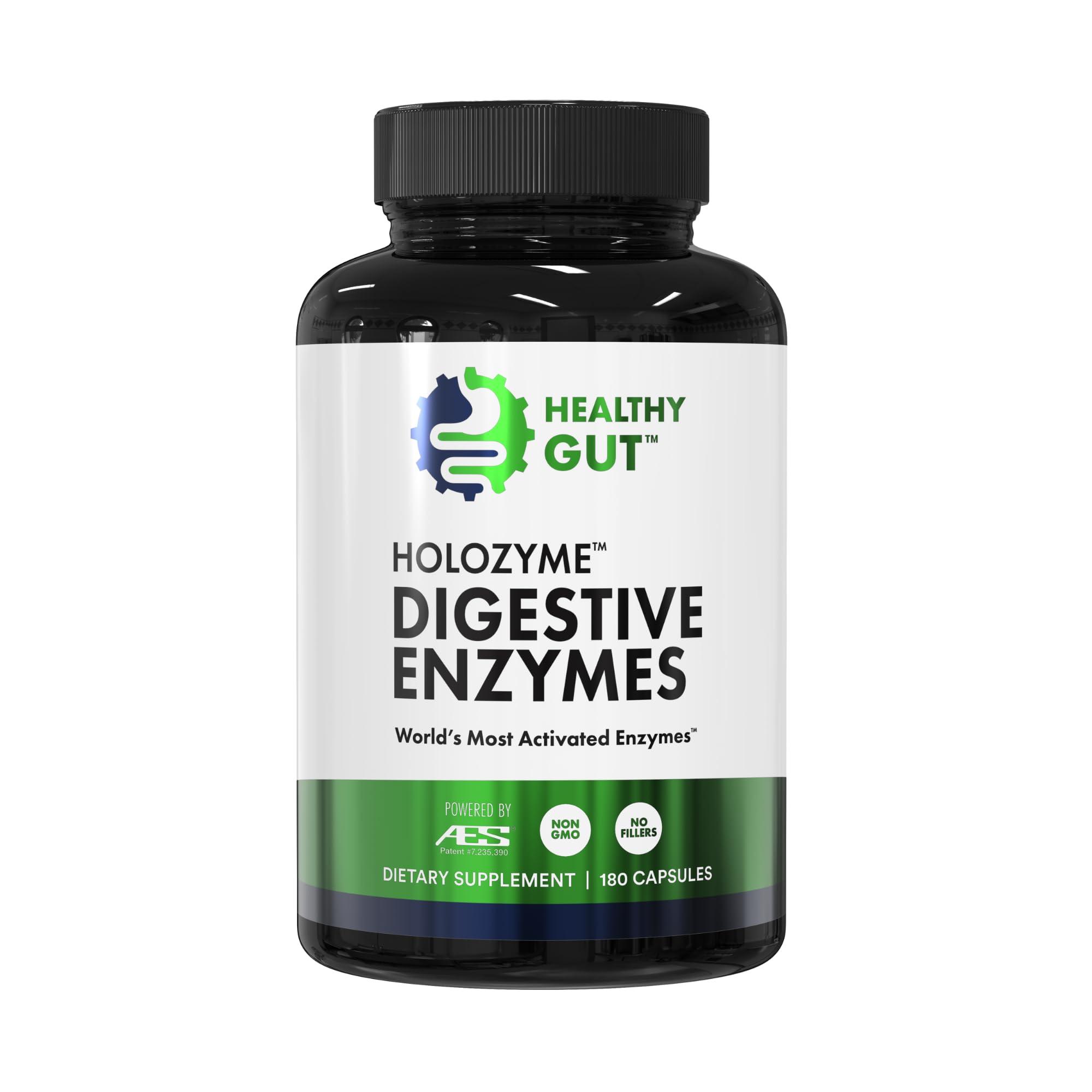 Healthy Gut, LLC Healthy Gut HoloZyme Digestive Enzymes | Enjoy Your Favorite Foods Again | w/Protease, Amylase, Lipase, Lactase, and More | 90 Servings