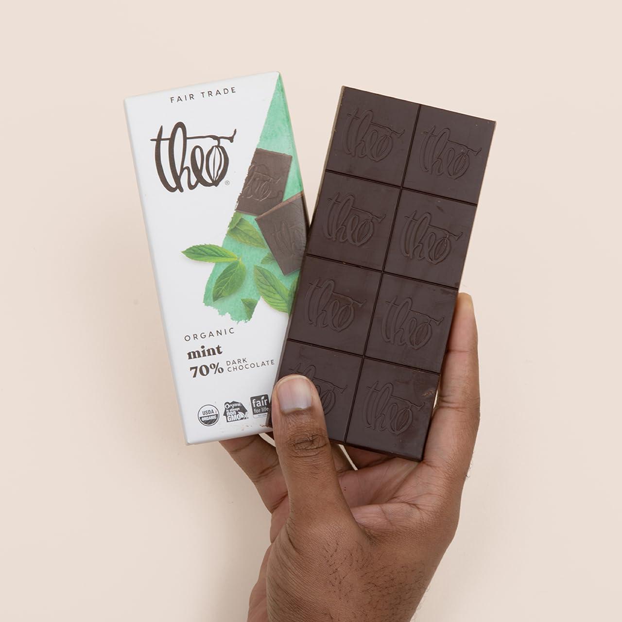 THEO Theo Chocolate Mint Organic Dark Chocolate Bar, 70% Cacao, 12 Pack | Vegan, Fair Trade