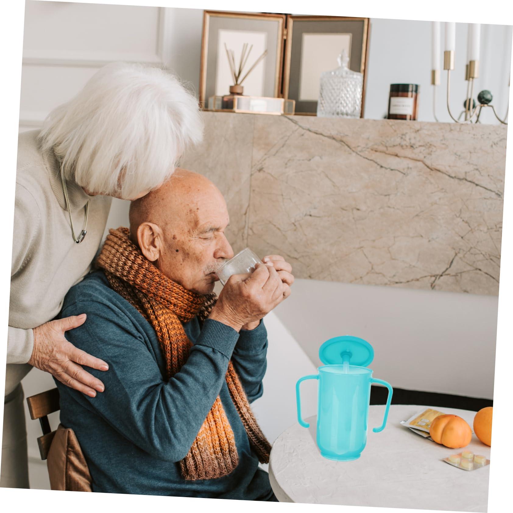 Healeved Healeved Anti- Water Cup Double Handle Mug Convalescent Feeding Cup No Spill Cups for Elderly Cups with Lids and Straws Elderly Cup Bedridden Tumbler Double Handle Cups Blue Plastic