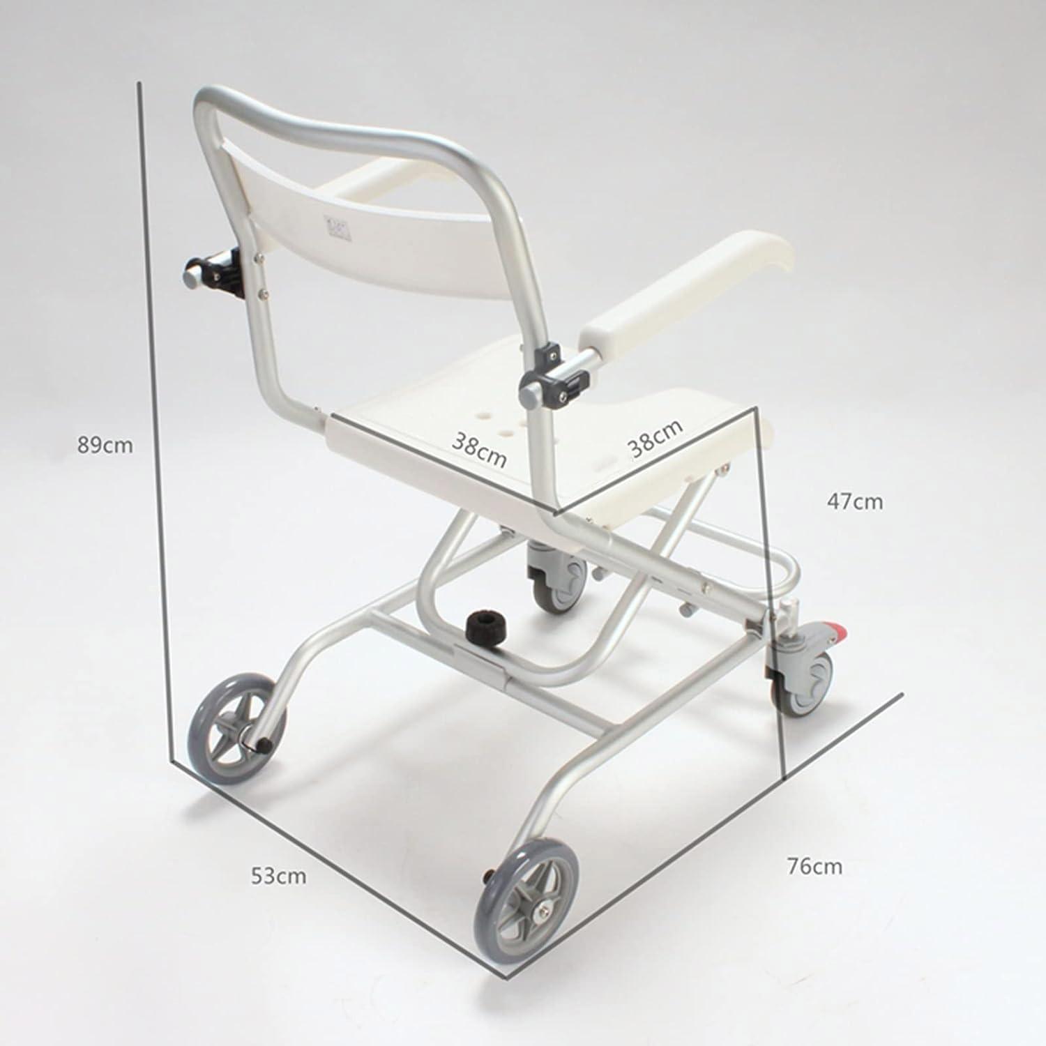 WETOBO Wheel Chair Shower Bath Stool Foldable with Wheels for Elderly and Disabled, Shower Stool with Flip-up Arms and Ergonomic Back - Wheelchair + Shower Chair Two in One