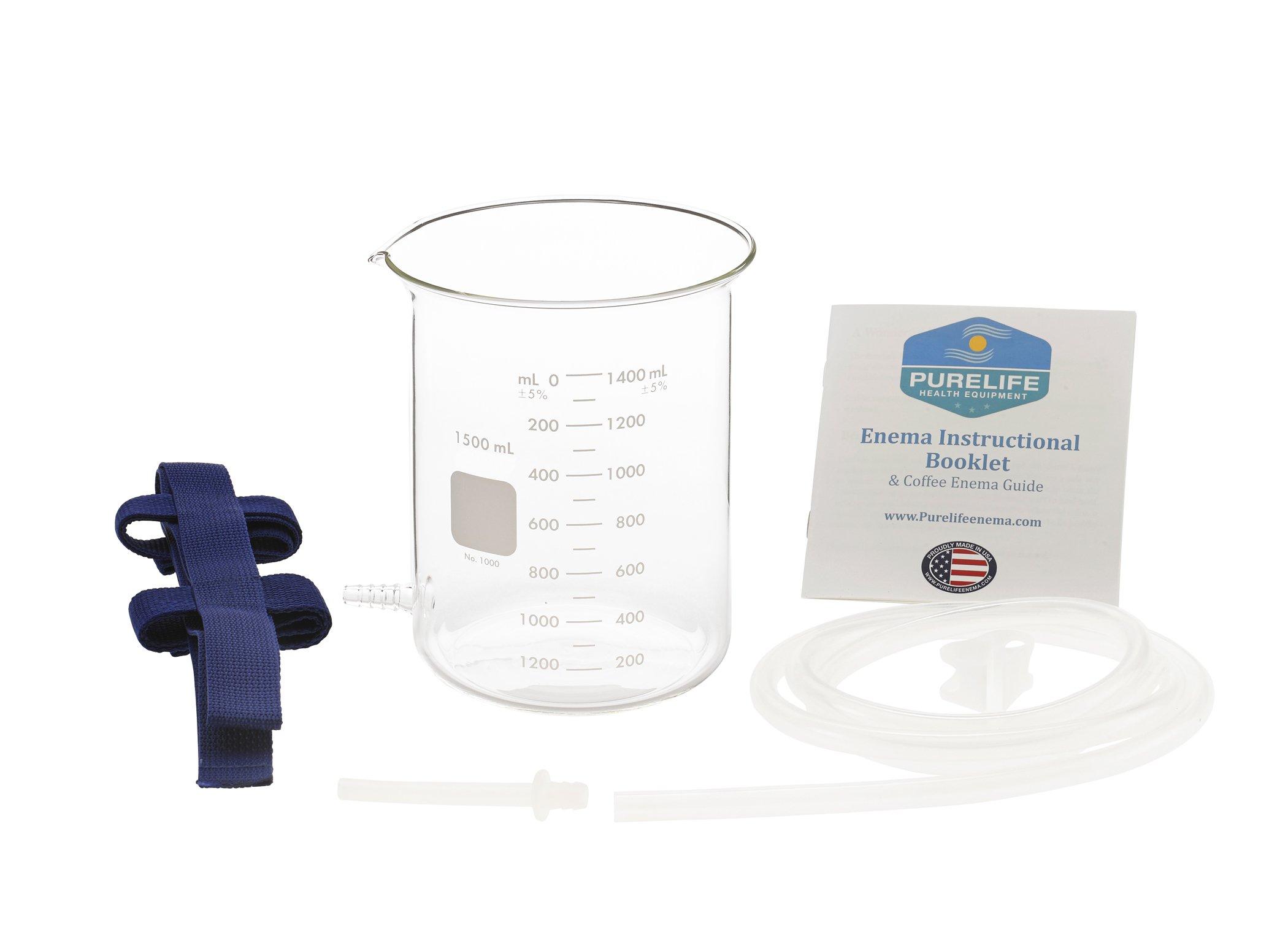 Purelife Enema Purelife Glass Enema Kit- 1.5 Qt - Non Toxic -100% Glass Glass Hose Connector - No Plastic Parts - Perfect Coffee Enema Kit - Gerson Therapy - Wheatgrass Enema - Colon Cleanse at Home