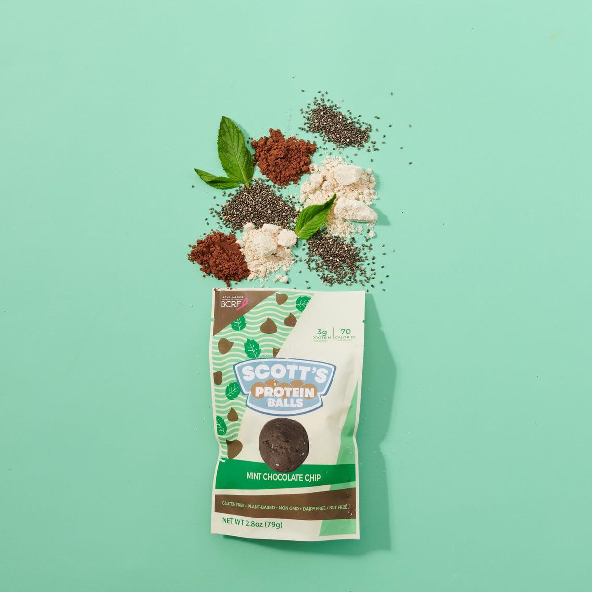 Scott's Protein Balls Scott's Protein Balls Refrigerated Plant Based Protein Balls, Mint Chocolate Chip Protein Balls, 6 Resealable Bags, 4 Protein Balls per Bag, 24 Count