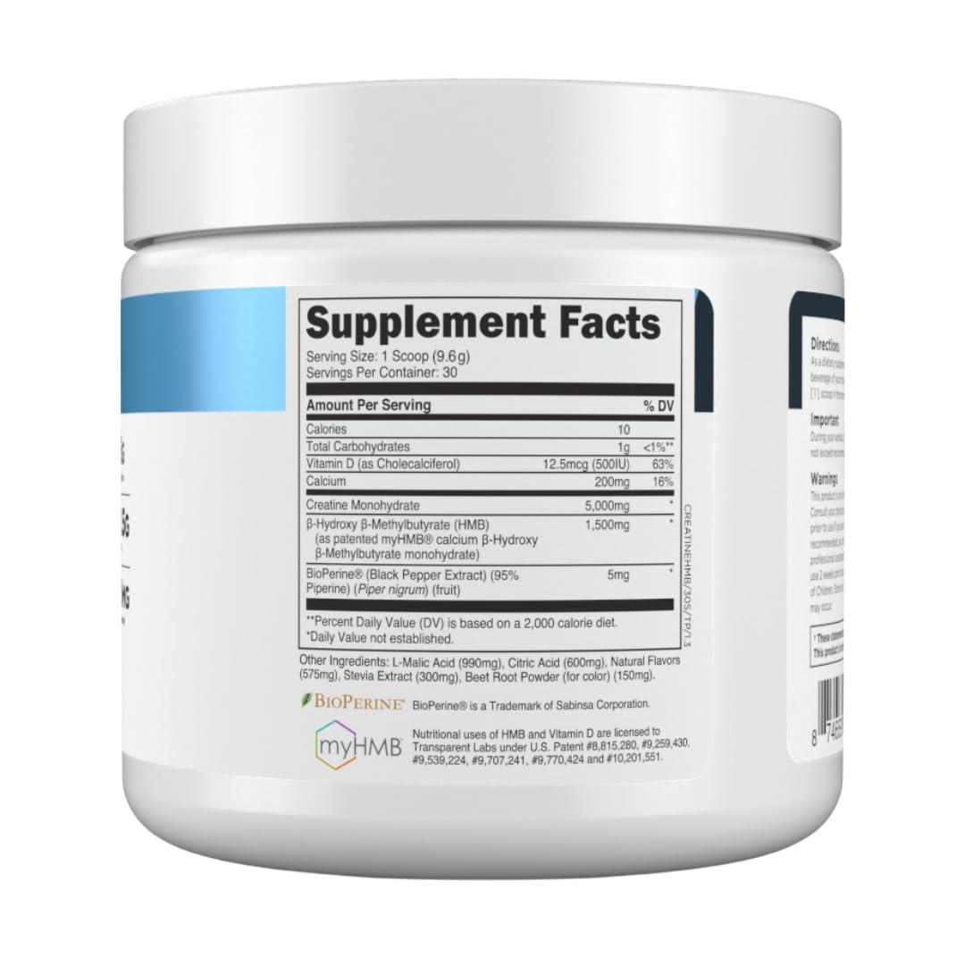 Transparent Labs Transparent Labs Creatine HMB - Creatine Monohydrate Powder with HMB for Muscle Growth, Increased Strength, Enhanced Energy Output, and Improved Athletic Performance - 30 Servings, Tropical Punch