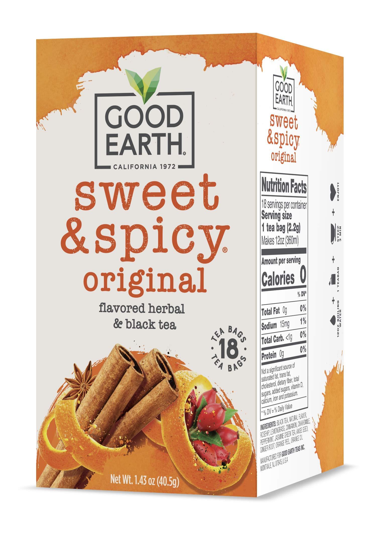 Good Earth Good Earth Herbal & Black Tea, Sweet & Spicy, 18 Count Tea Bags (Pack of 6) (Packaging May Vary)