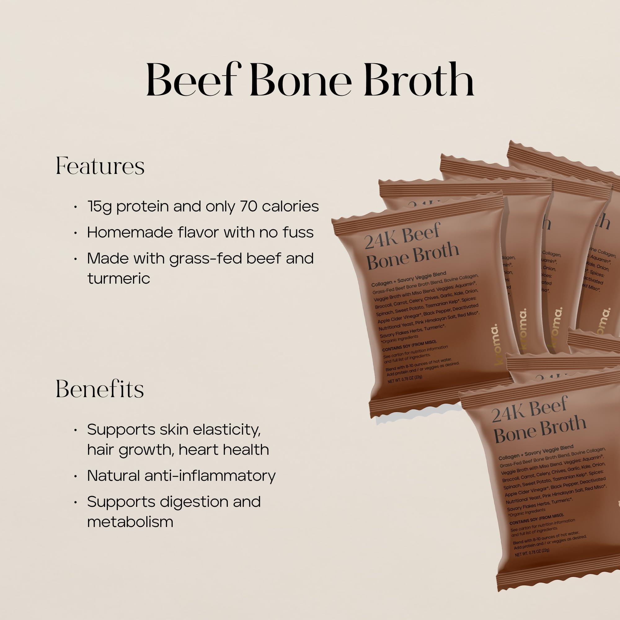 KROMA. Kroma Premium Grass Fed Beef Bone Broth, Dairy & Gluten Free Powder Mix with Collagen, Protein, Turmeric, & other Organic Ingredients, Promotes Gut Health & Healthy Skin, Hair & Nails, 10 Servings