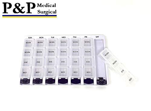 P&P Medical Surgical Weekly AM/PM Pill Box Portable Travel Prescription & Medication Pill Case Organizer (7-Day / 4-Times-A-Day) with Large Removable Compartments and Moisture-Proof Design Box of 10