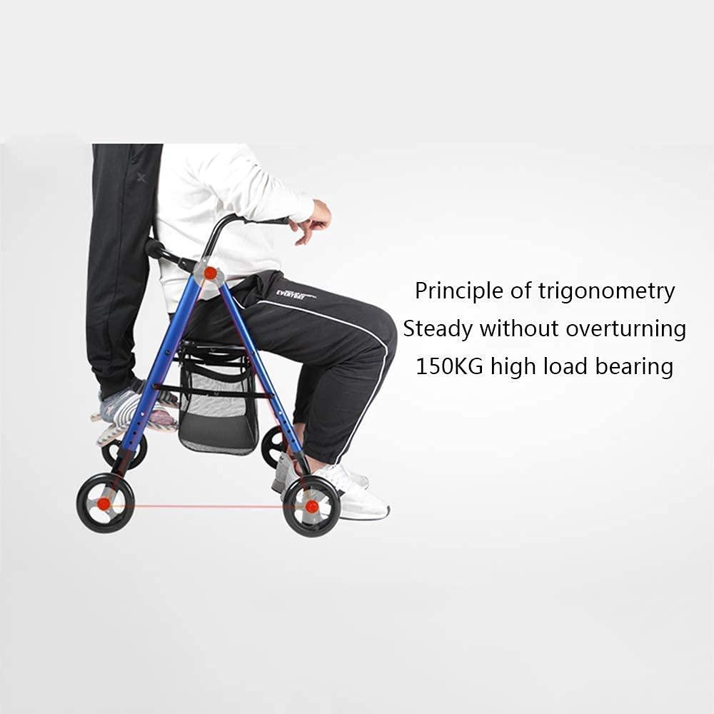 Bsetain Rollator Walker Mobility Walking Aid for Adult Elderly Electric Wheelchair Transport Rollator Walker with Seat and Wheels - Folding Walker and Transport Chair, Blue