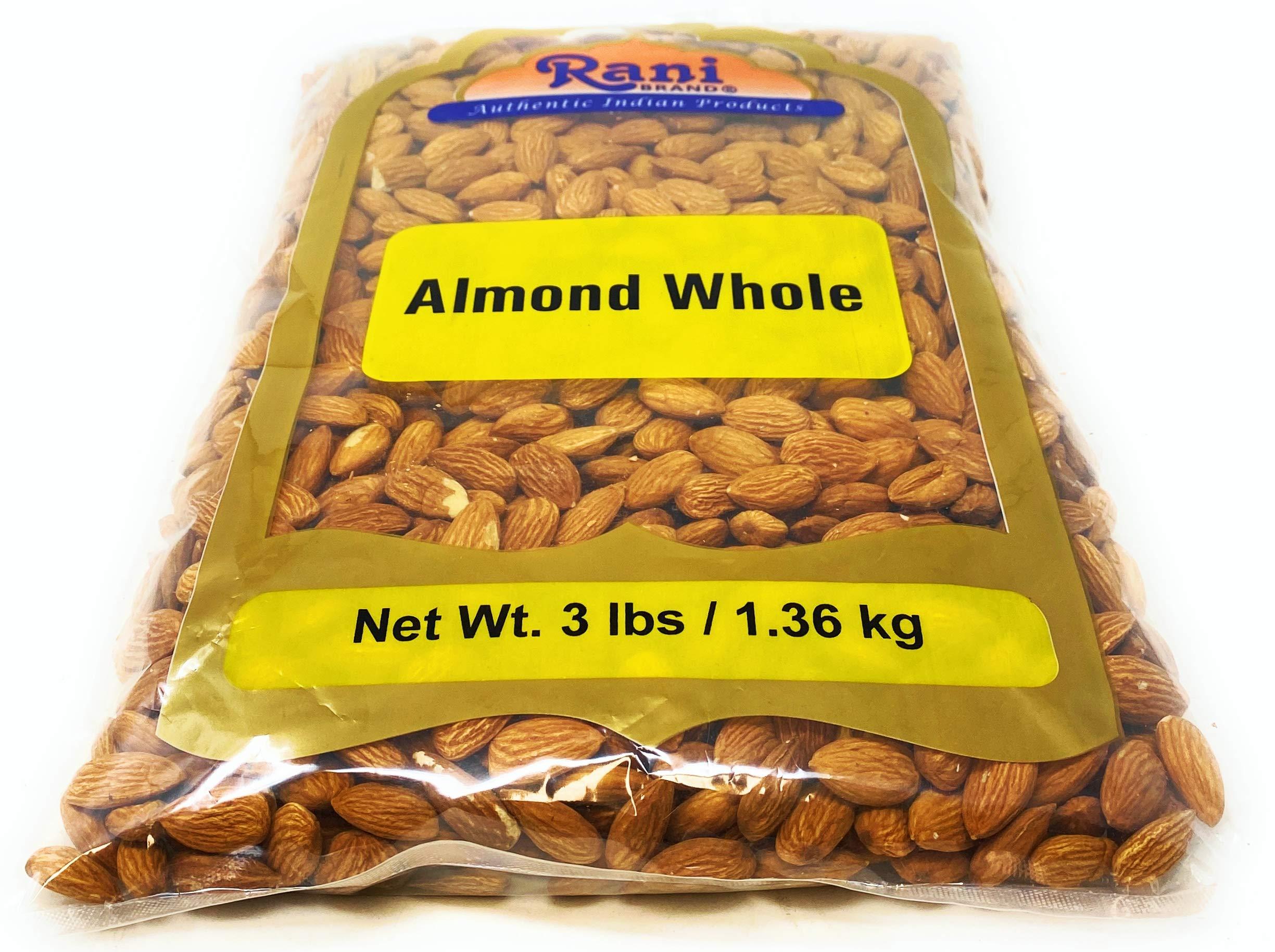 Rani Brand Authentic Indian Products Rani Almonds, Raw Whole With Skin (uncooked, unsalted) 48oz (3lbs) 1.36kg ~ All Natural | Vegan | Kosher | Gluten Friendly | Fresh Product of USA ~ California Shelled Almonds