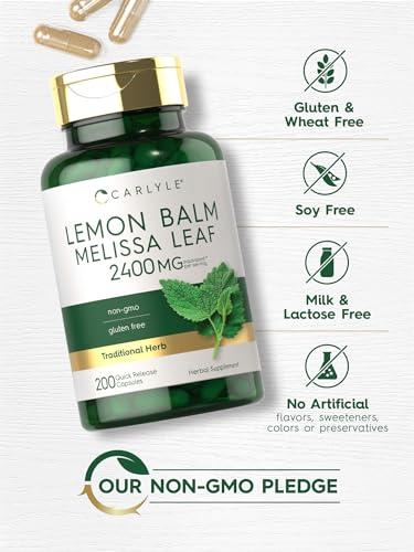 Carlyle Carlyle Lemon Balm Capsules | 200 Count | Non-GMO and Gluten Free Formula | Melissa Leaf Traditional Herbal Supplement | Super Concentrated Extract