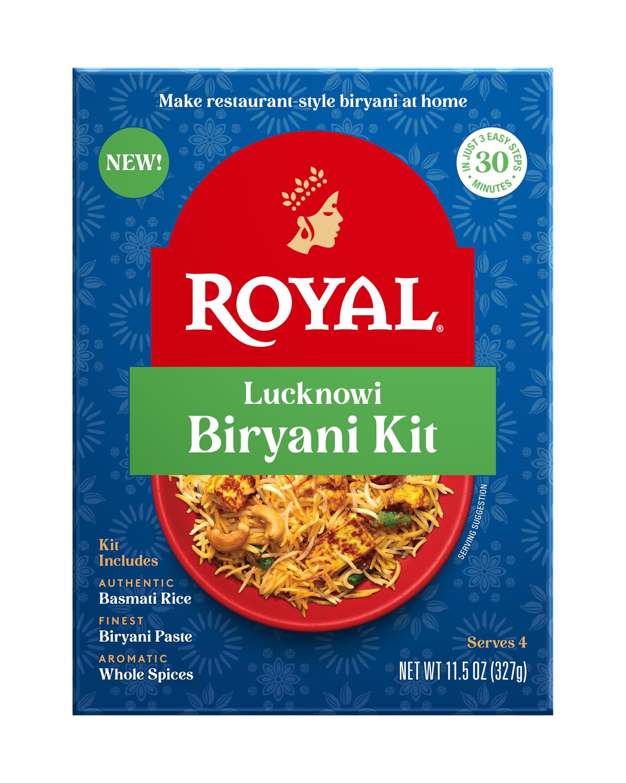 Royal Royal Lucknowi Biryani Kit - White Basmati Rice, Biryani Paste, and Whole Spices - 11.5 oz Box