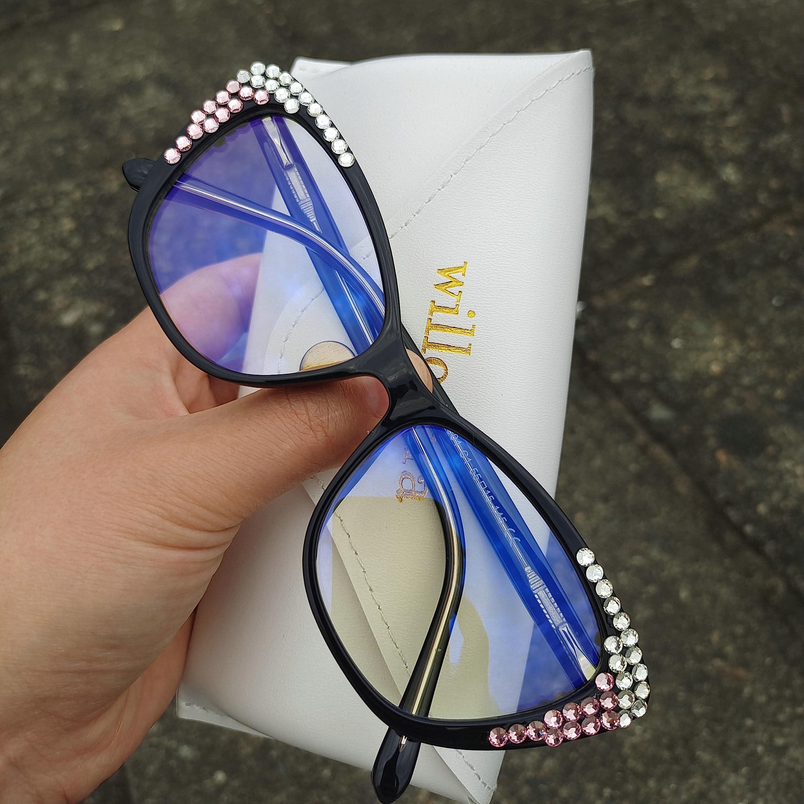 willochra willochra cat eye Bling Rhinestone Reading Glasses For Women Fashion Blue Light Blocking Reading Reader Computer Eyeglass (black, 1.25, multiplier_x)