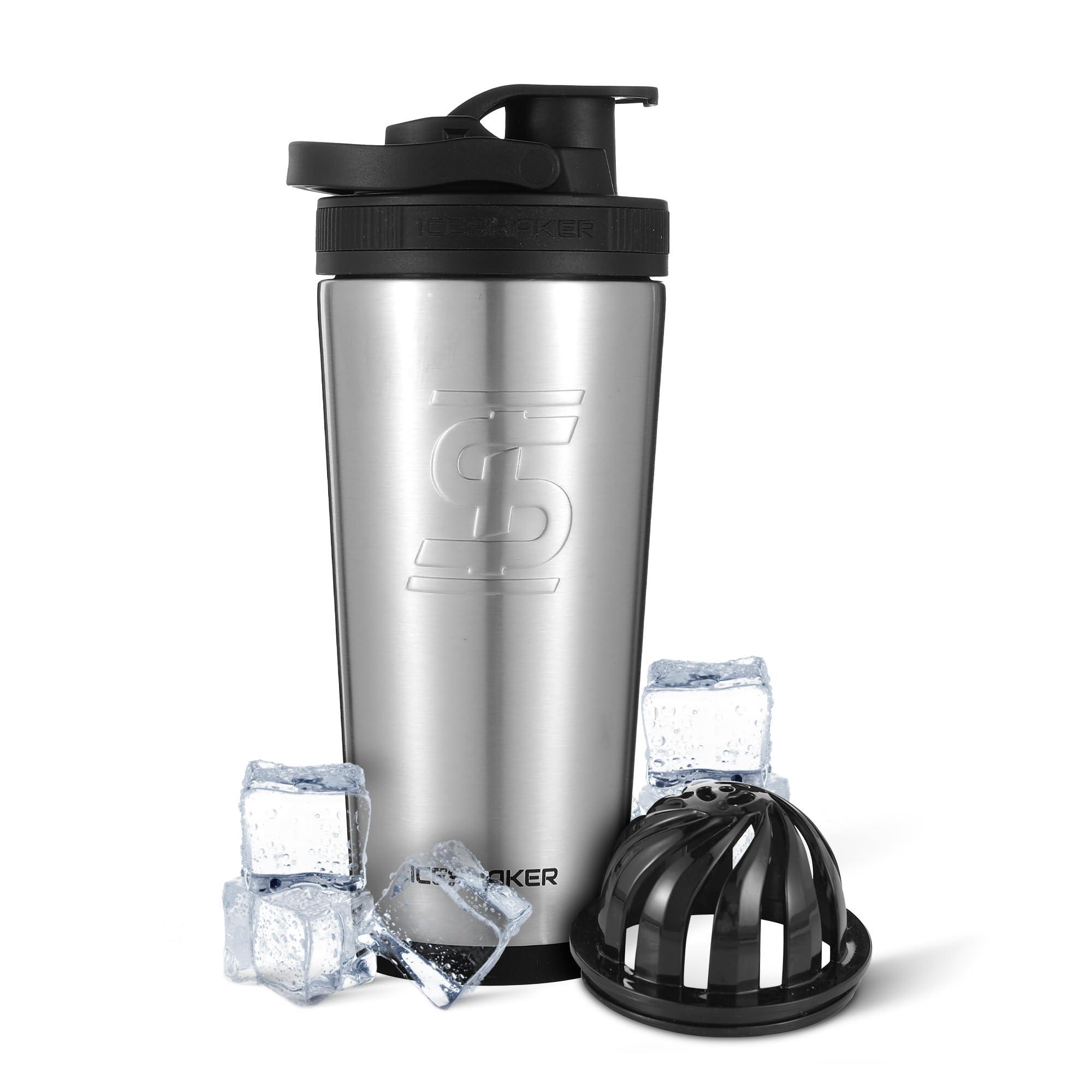 Ice Shaker Ice Shaker Insulated Stainless Steel Shaker Bottle | 26oz , Stainles Steel | Cold for 30+ Hours | Insulated Cup with Twist-on Agitator | Odor-Free Shaker Cup for Protein Shakes, Water, Smoothies, Cocktails