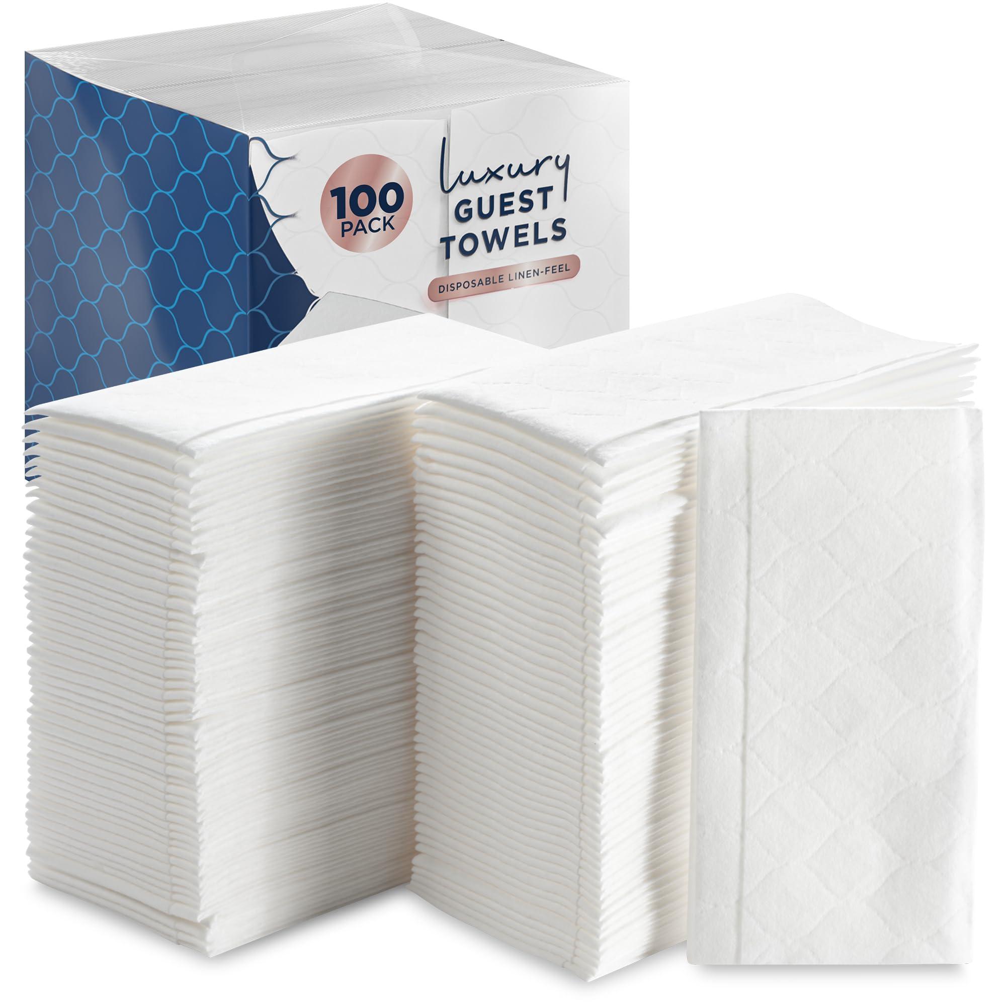 eDayDeal HomeGoods 100 Count White Luxury Linen-Feel Paper Towels, Soft And Absorbent Cloth-Like Disposable Napkins For Bathroom, Kitchen, Weddings, Parties, Dinners Or Events  Disposal Hand Towels
