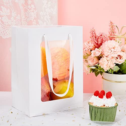 BENECREAT BENECREAT 10 Packs White Kraft Paper Bag with Clear Window 8x6x4 Gift Bags with Handle for Wedding Favor, Proposal Candy Gift Packing