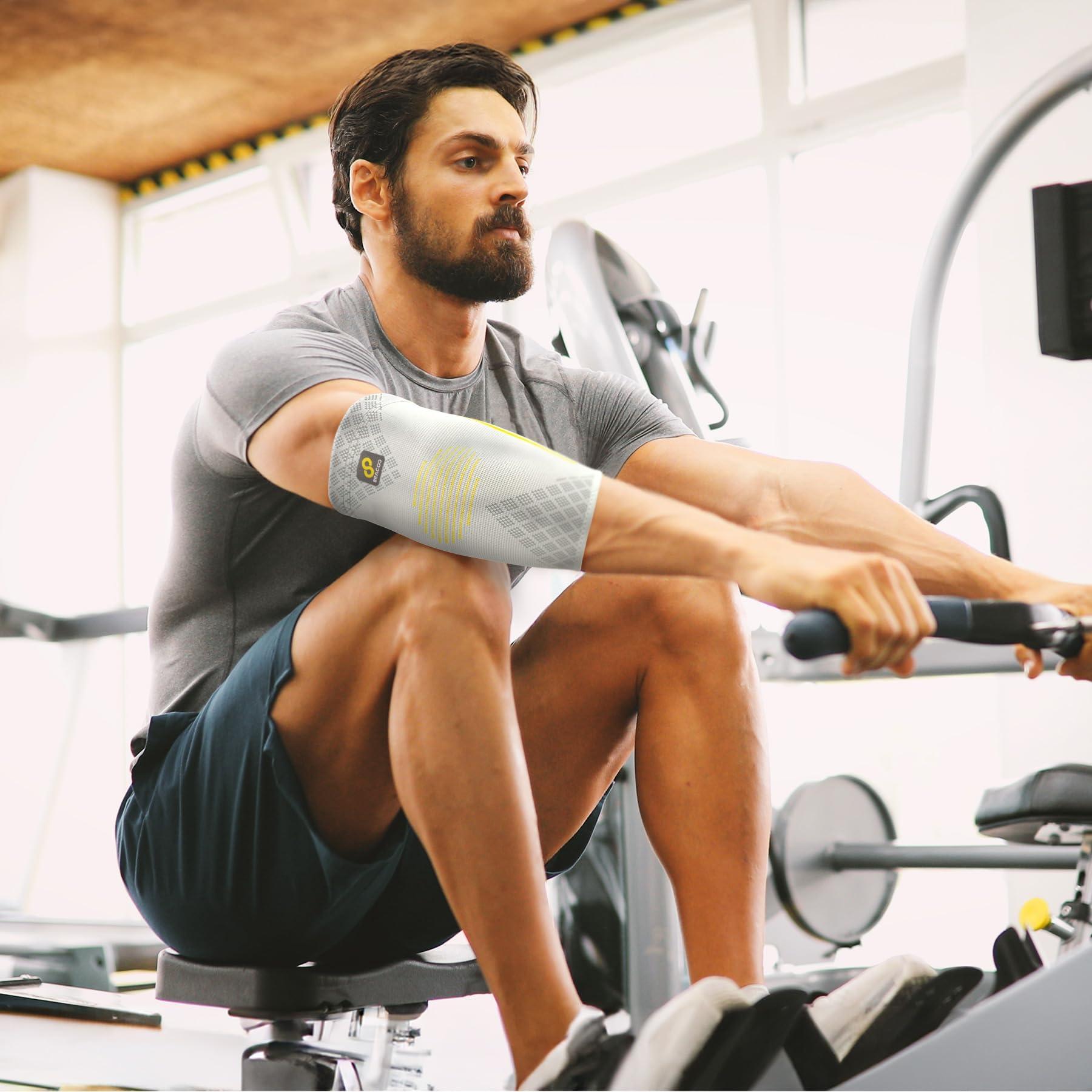 Bracoo Bracoo 2 Pack Elbow Brace Compression Support Sleeve for Tendonitis Pain Relief Men & Women, Tennis Elbow, Golf Elbow, Weightlifting, EE92 (Gray, Large)