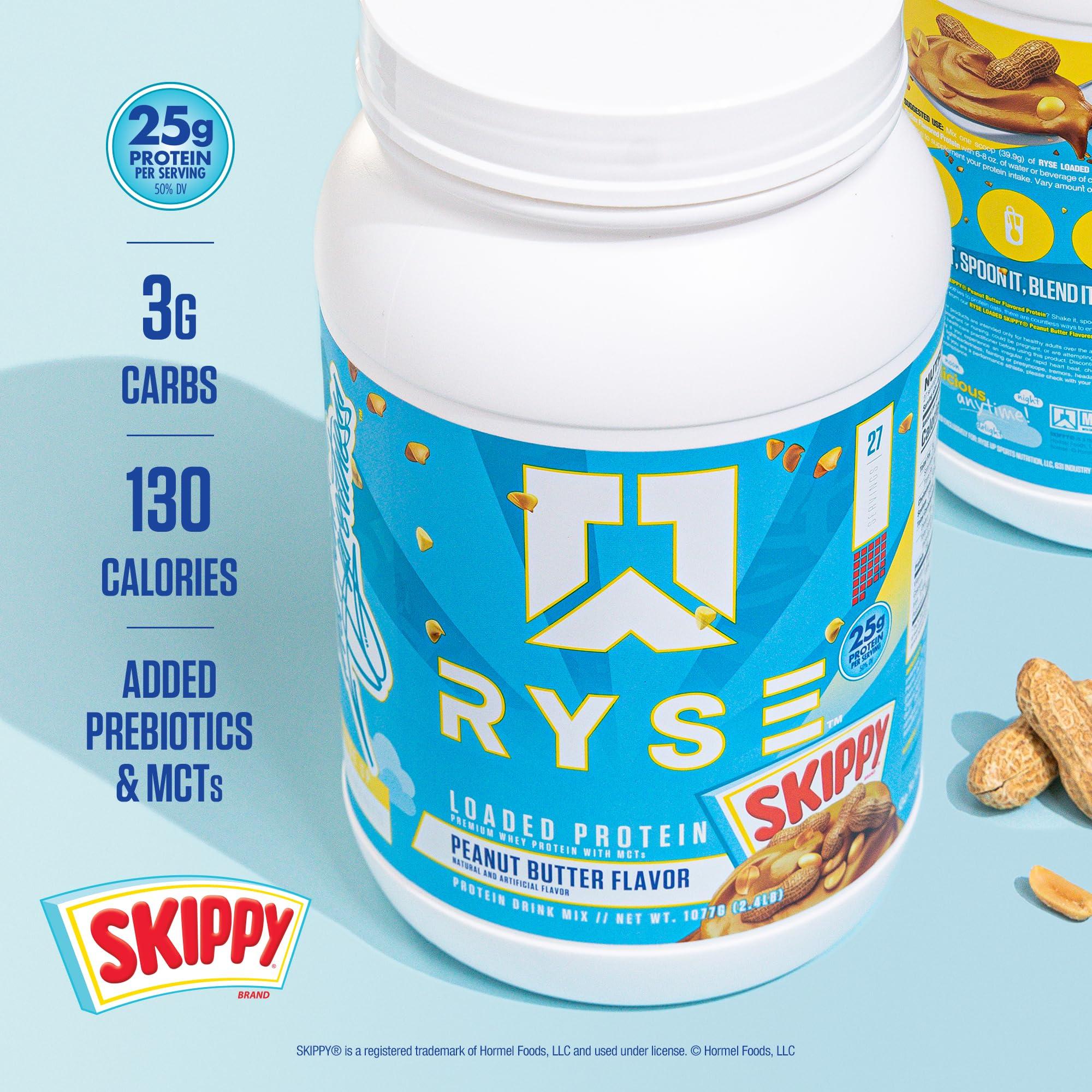 RYSE Up Supplements Ryse Loaded Protein Powder | 25g Whey Protein Isolate & Concentrate | with Prebiotic Fiber & MCTs | Low Carbs & Low Sugar | 27 Servings (Skippy Peanut Butter)