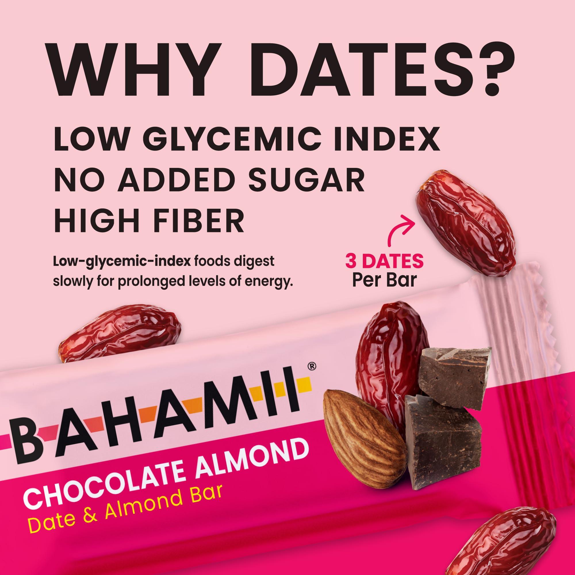 Bahamii Bahamii Nuts & Date Bars, Organic Healthy Snacks | 6-Pack | Gluten Free & 0g Added Sugar Low Calorie Snacks, No Preservatives, Plant Based, Kosher, Diabetic Snacks (12 Pack, Chocolate Almond (12 Pack))