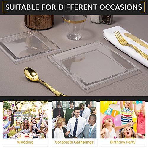 Oasis Creations Oasis Creations Clear Square Plates Set 9" - 50 Count - Premium Hard Clear Plastic - Disposable and Reusable - Dinner Plates - Salad Plates - Party Plate Set - Weddings, Parties, Events & More!