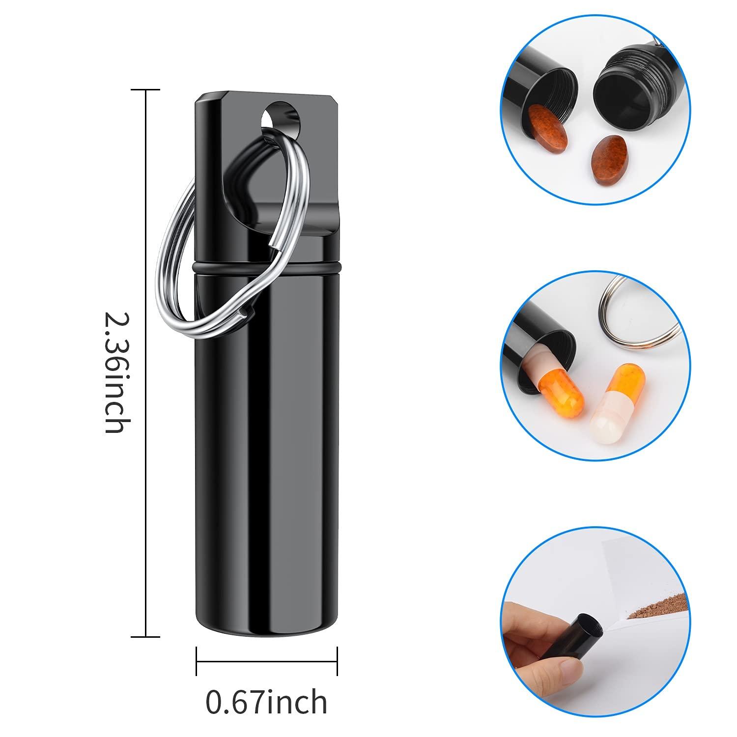 TecQach Small Pocket Pill Box Keychain, Aluminium Alloy Portable Mini Pill Organizer Case Container for Purse, Waterproof Metal Pill Holder Medicine Bottle for Outdoor Camping Travel (Red)