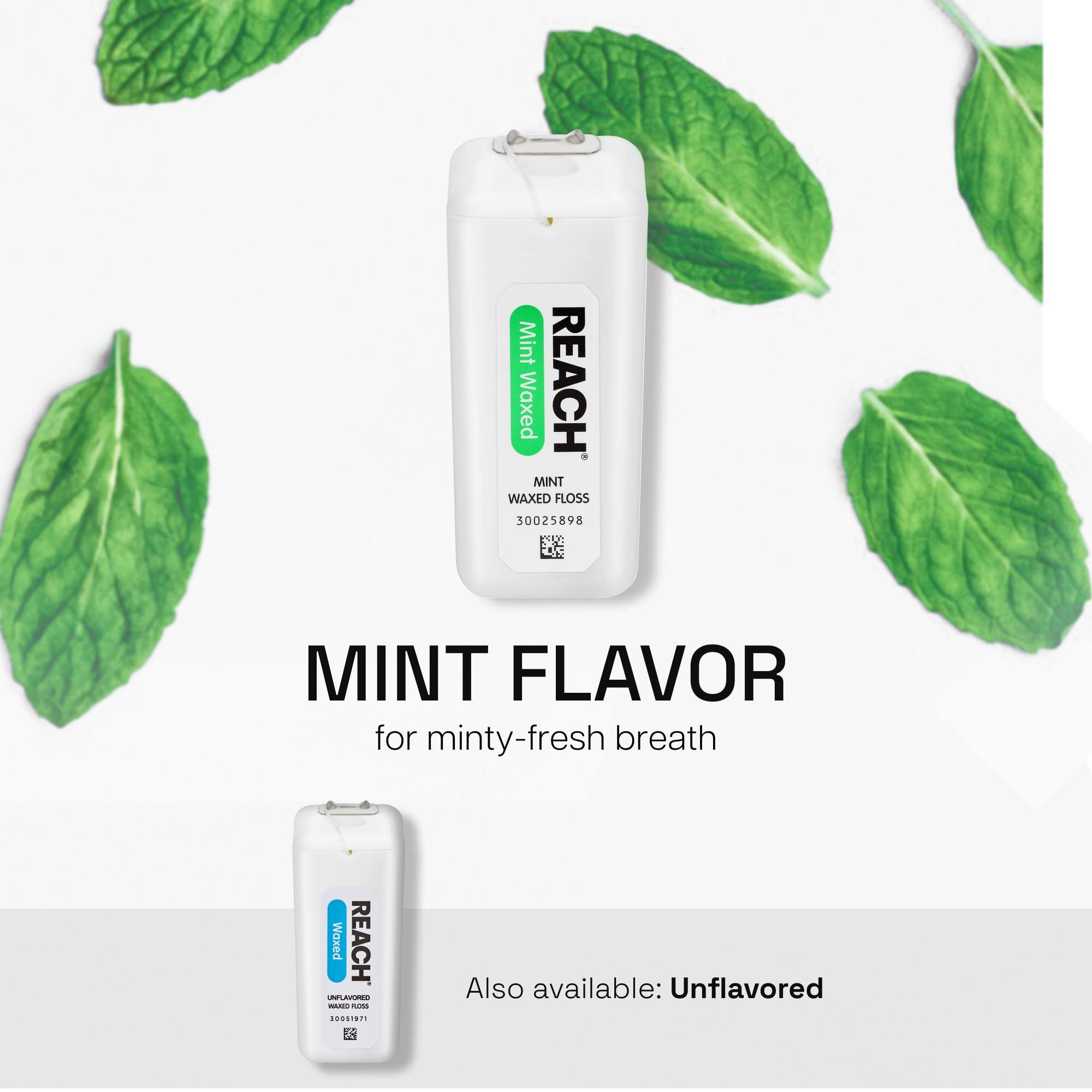 Reach REACH Waxed Dental Floss, Mint, Plaque Remover for Teeth, Shred Resistant, Floss Slides Smoothly, Easy to Use, Waxed, Deep Cleaning Teeth, Oral Care, PFAS Free, for Adults & Kids, 6 Pack, 200 yd