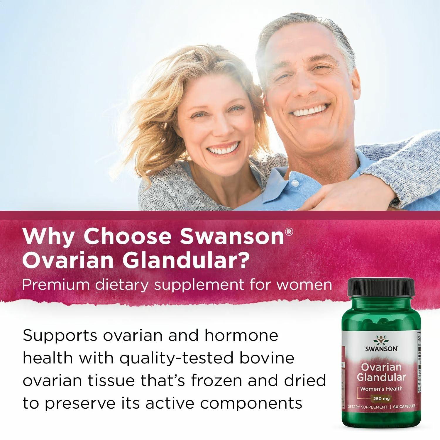 Swanson Swanson Ovarian Glandular Supplement - Women\'s Glandular Health and Balance Support - Premium Bovine Tissue - 60 Capsules, 250mg Each (2 Pack)