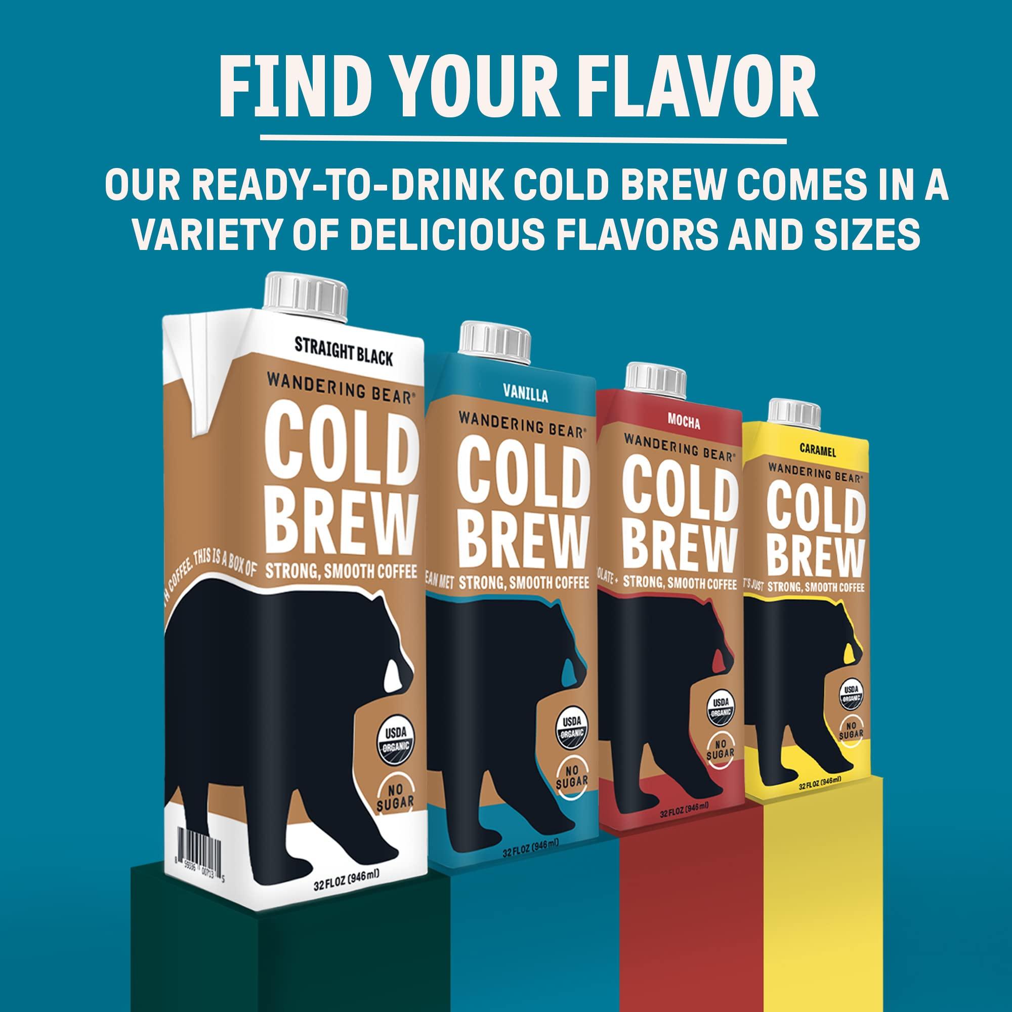 Wandering Bear Wandering Bear Organic Vanilla Cold Brew Coffee, 32 fl oz, 1 pack - Extra Strong, Smooth, Organic, Unsweetened, Shelf-Stable, and Ready to Drink Iced Coffee, Cold Brewed Coffee, Cold Coffee